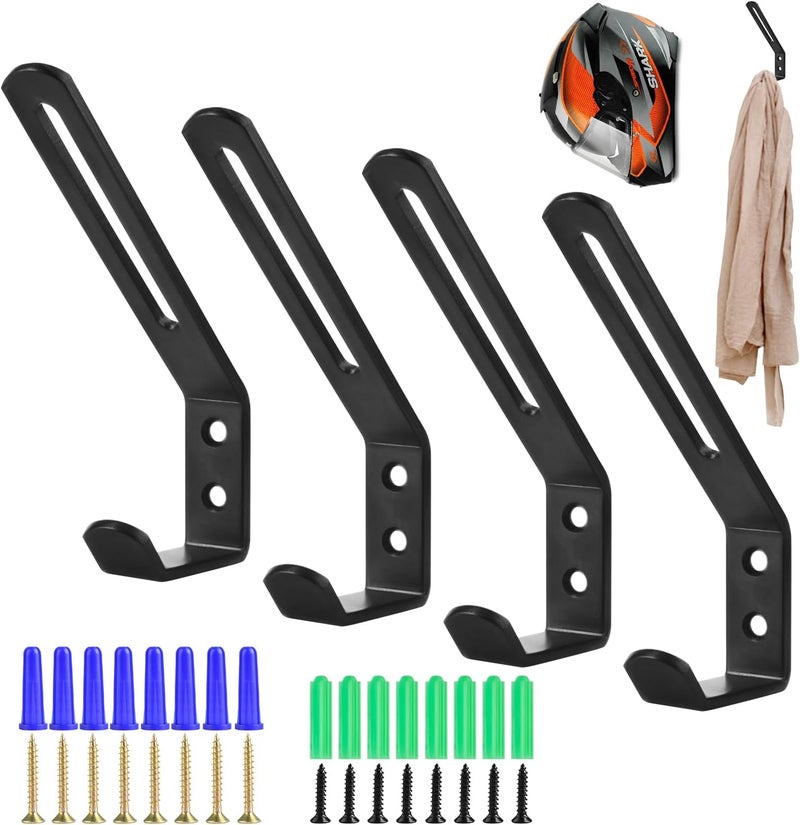 CRAZYBELLY 4 Pack Helmet Hooks Motorcycle Helmet Holder Hook Wall Mount Helmet Storage Rack Hanger Motorbike Cloth Wall Mount Display Rack Hanger for Jacket Bag, Cloth, Coat, Glove - Image 1